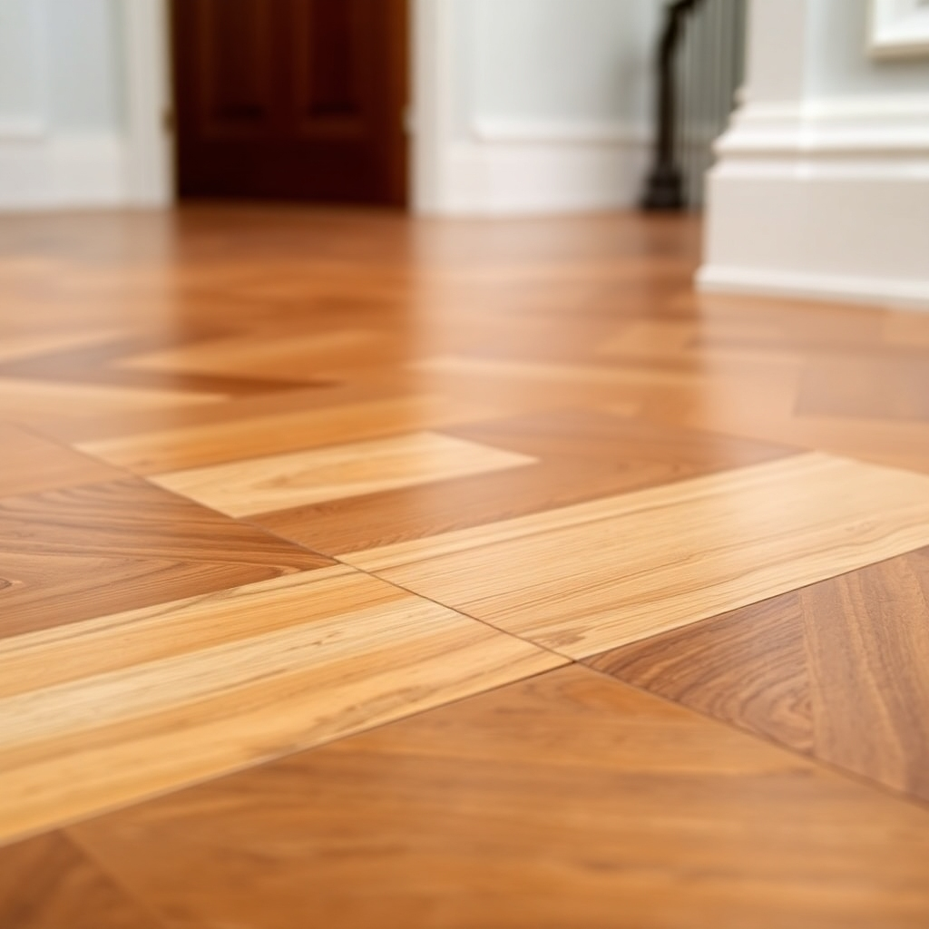 A detailed close-up shot of a beautifully installed floor, showcasing superior craftsmanship and attention to detail. The image should highlight the quality and artistry of the work.
